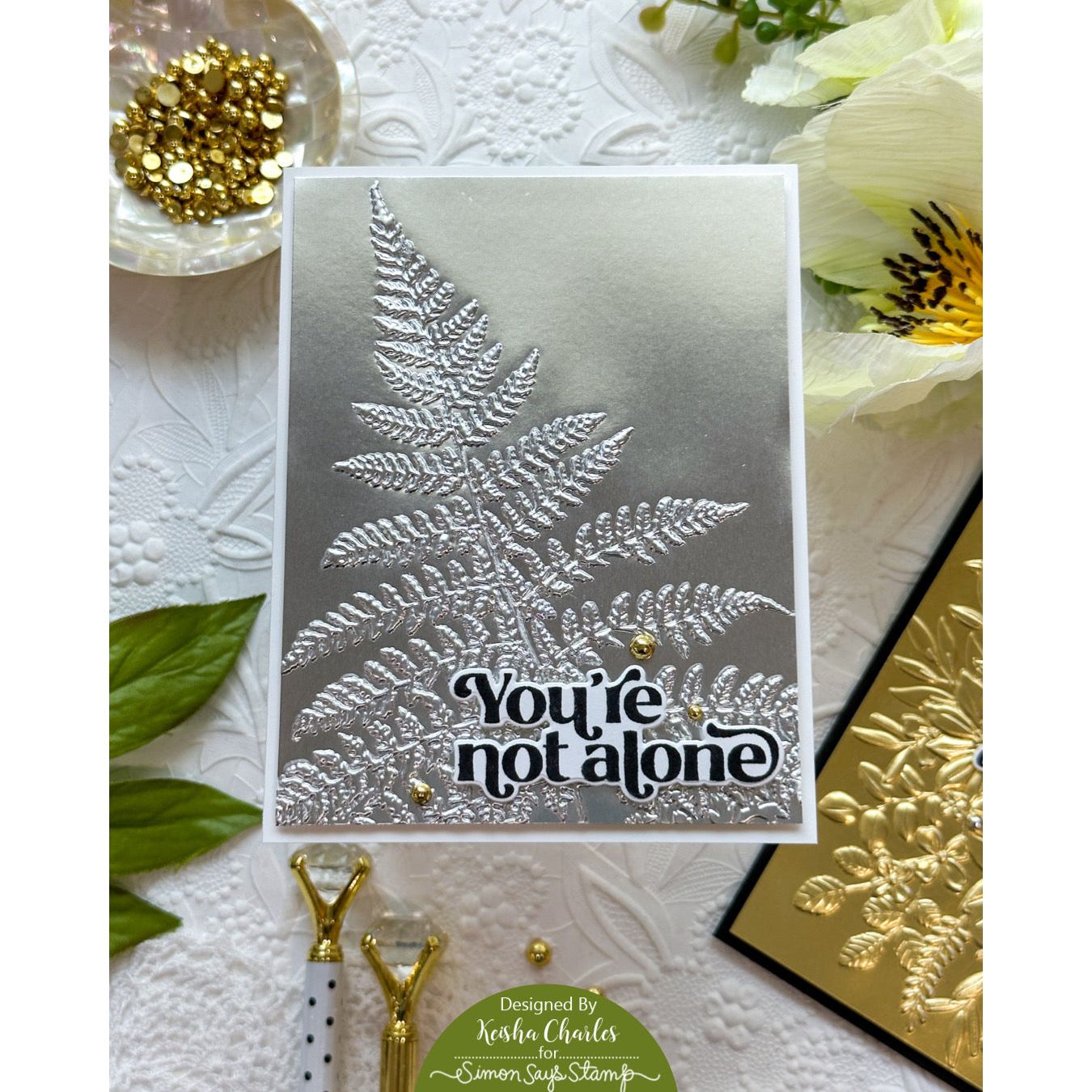 Simon Says Stamp Embossing Folder Golden Fern sf314 Just A Note Encouragement Card | color-code:ALT03