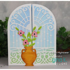 Grand Garden Gate Rounded Arch Shaped Card with vase and flowers