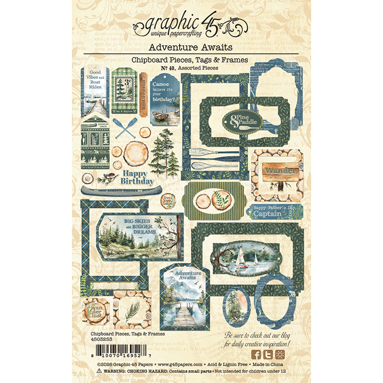 Graphic 45 Adventure Awaits Tags and Frames Die Cut Assortment 4503253