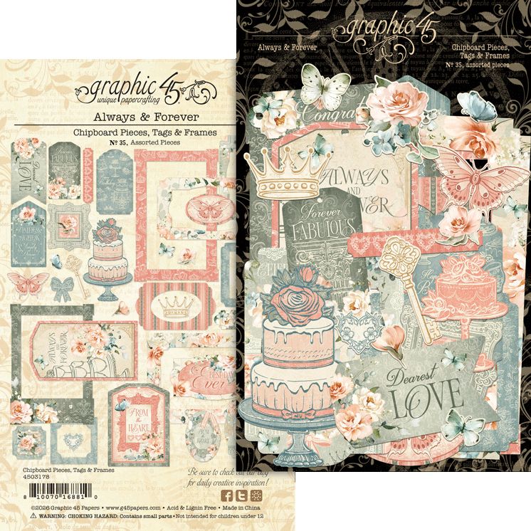 Graphic 45 Always & Forever Tags and Frames Die Cut Assortment 4503178