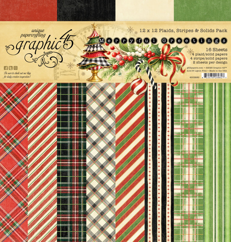 Graphic 45 Merry-ful Greetings 12 x 12 Patterns and Solids Paper Pad 4503283