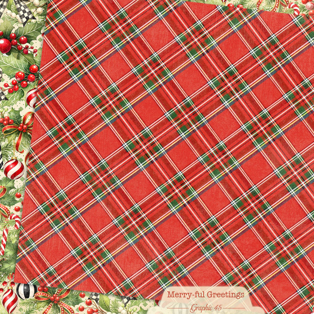 Graphic 45 Merry-ful Greetings 8 x 8 Paper Pad 4503284 red plaid