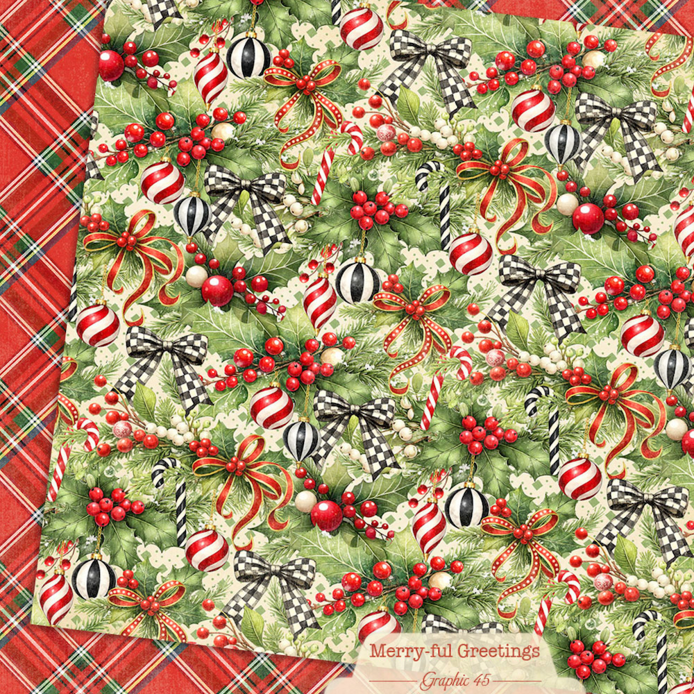 Graphic 45 Merry-ful Greetings 8 x 8 Paper Pad 4503284 ribbon