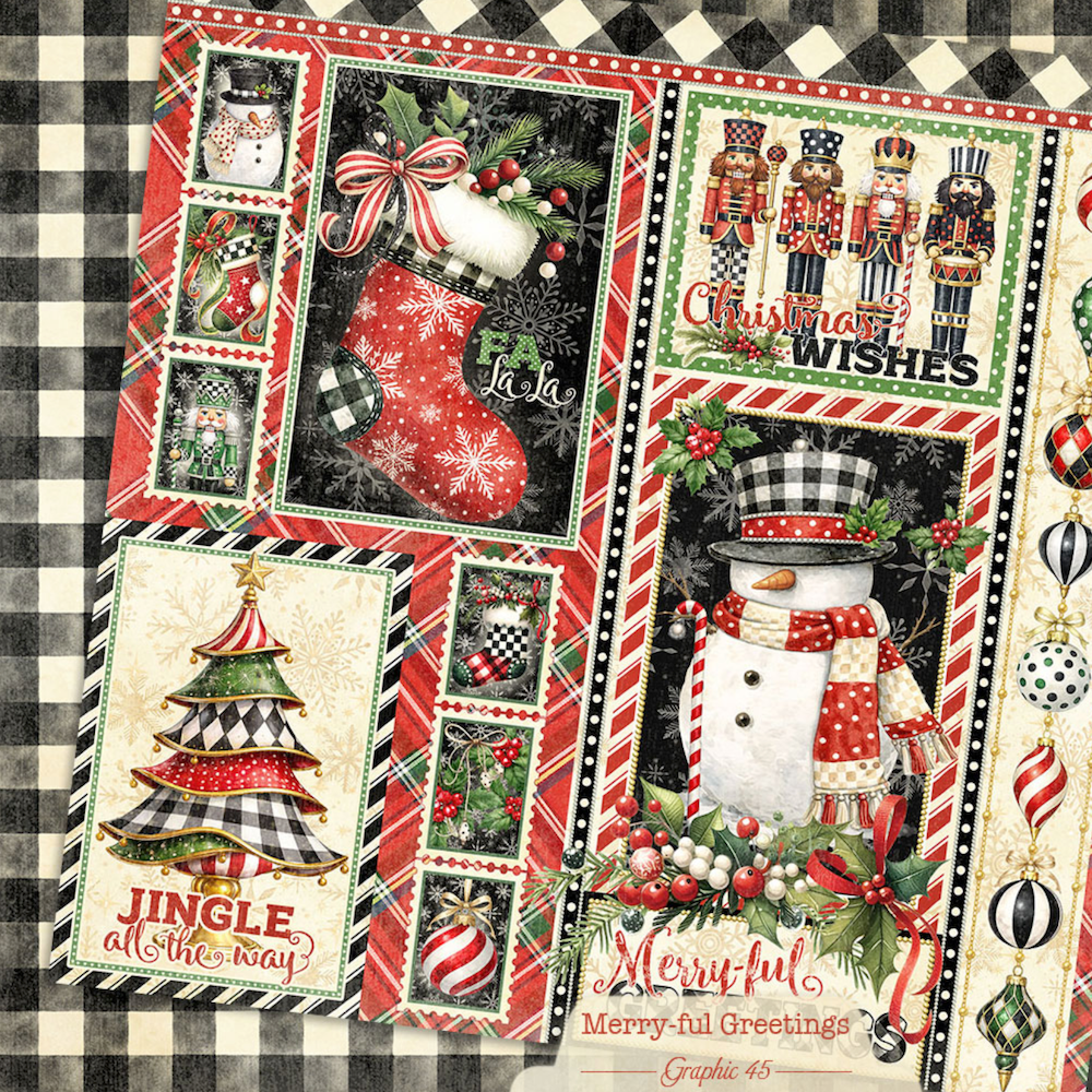 Graphic 45 Merry-ful Greetings 8 x 8 Paper Pad 4503284 snowman