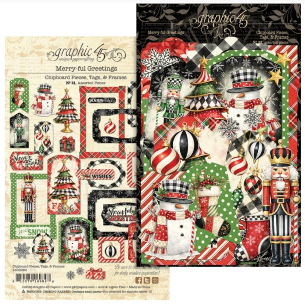 Graphic 45 Merry-ful Greetings Chipboard Pieces Tags and Frames Assortment 4503280