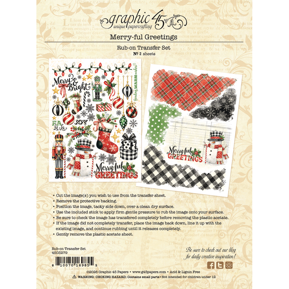 Graphic 45 Merry-ful Greetings Rub-On Transfers 4503279 backer