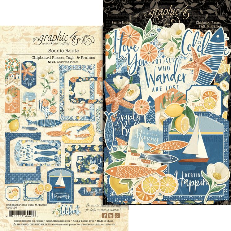 Graphic 45 Scenic Route Tags and Frames Die Cut Assortment 4503199