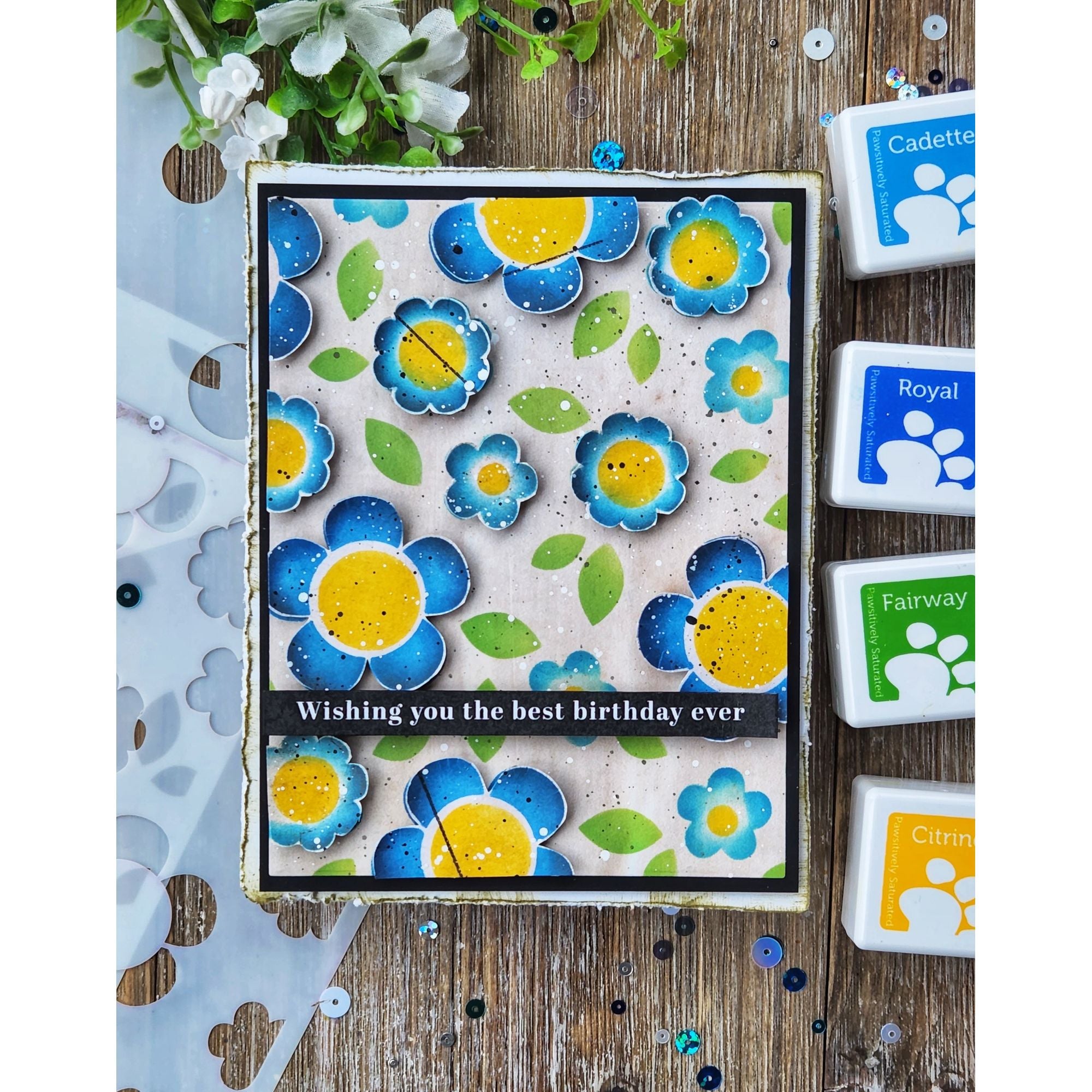 Simon Says Stamp Stencils Groovy Blooms 1027st Be Bold Birthday Card