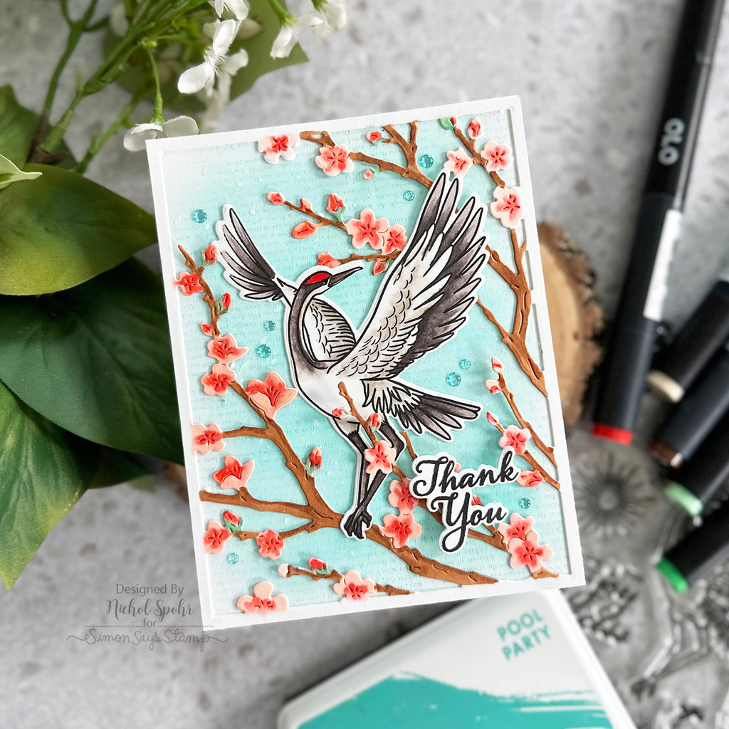 Hero Arts Floral Crane Wishes Clear Stamp and Die Set sb401 thank you | color-code:ALT01