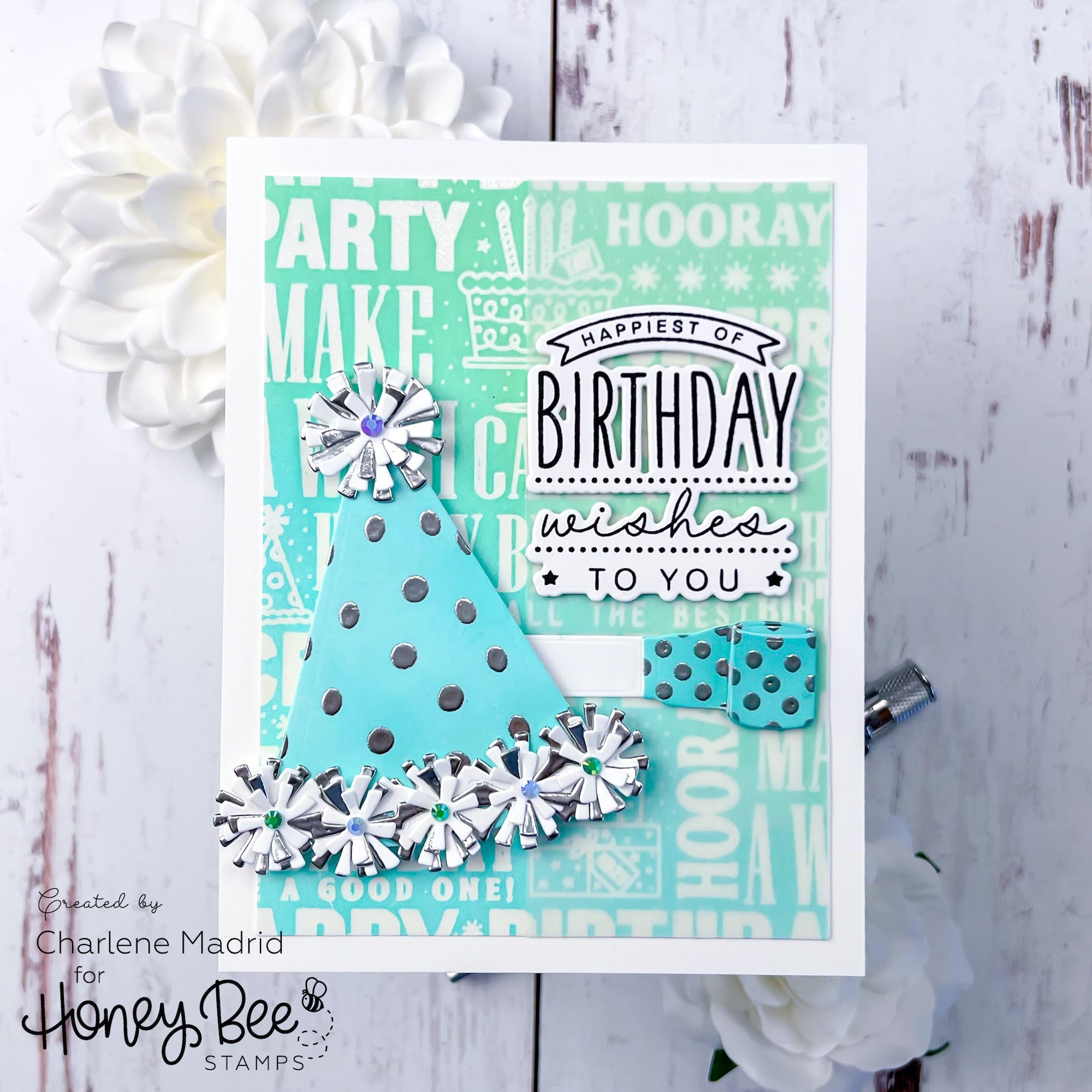 Honey Bee Party Hat Bundle Teal Birthday Card