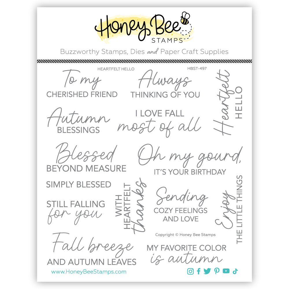 Honey Bee Heartfelt Hello Clear Stamp Set hbst-497