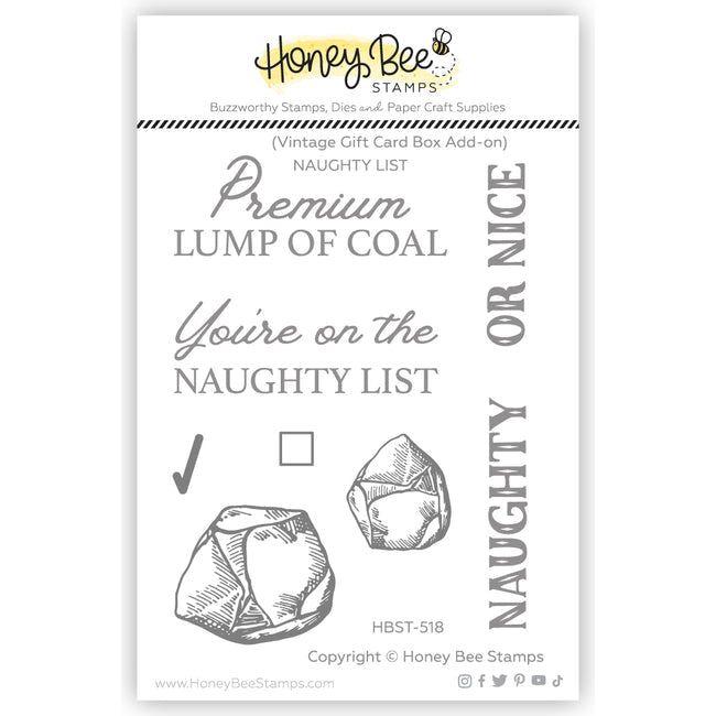 Honey Bee Naughty List Vintage Gift Card Box Add-On Clear Stamps hbst-518 Detailed Packaging View