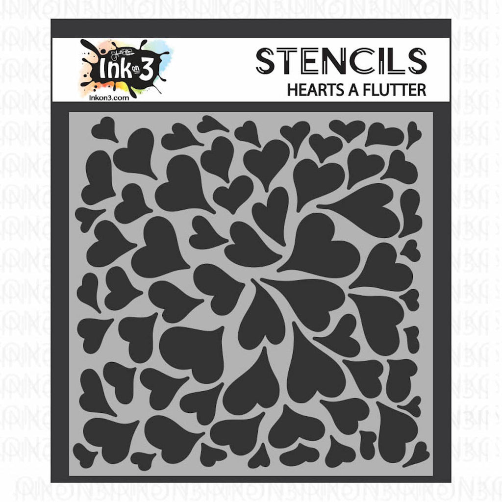 Inkon3 Hearts a Flutter 6x6 Stencil 89958