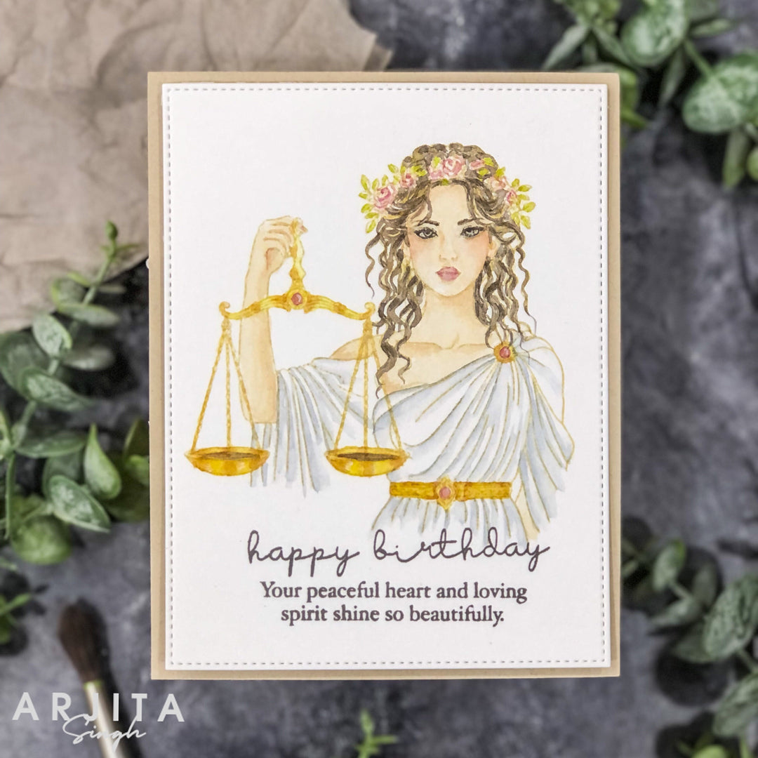 Handmade Card for Libra Birthday with Sentiment 'Happy Birthday Your Peaceful Heart and Loving Spirit Shine So Beautifully'