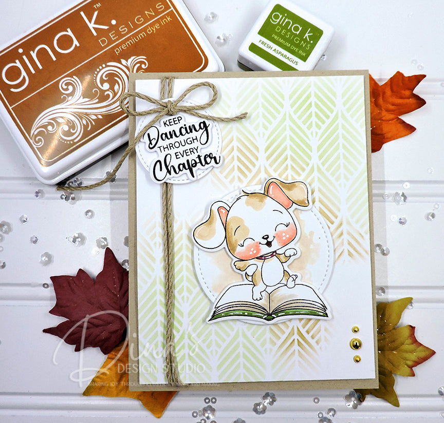 Handmade Card with a Dog Dancing on a Book with the Sentiment 'Keep Dancing Through Every Chapter'