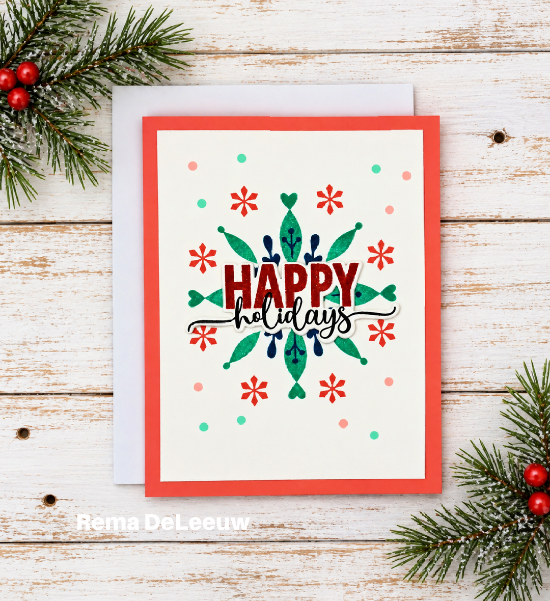 Handmade Holiday Card with the sentiment 'Happy Holidays'