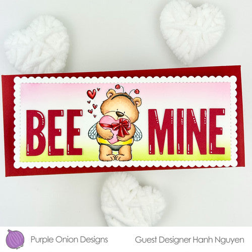 Purple Onion Designs Love, Brownie Bear Cling Stamp pod5012 Slimline Valentine Card