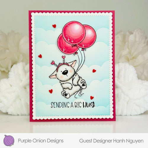 Purple Onion Designs Mr. Corgi And Balloons Cling Stamp pod5017 Sending A Big Hug Card