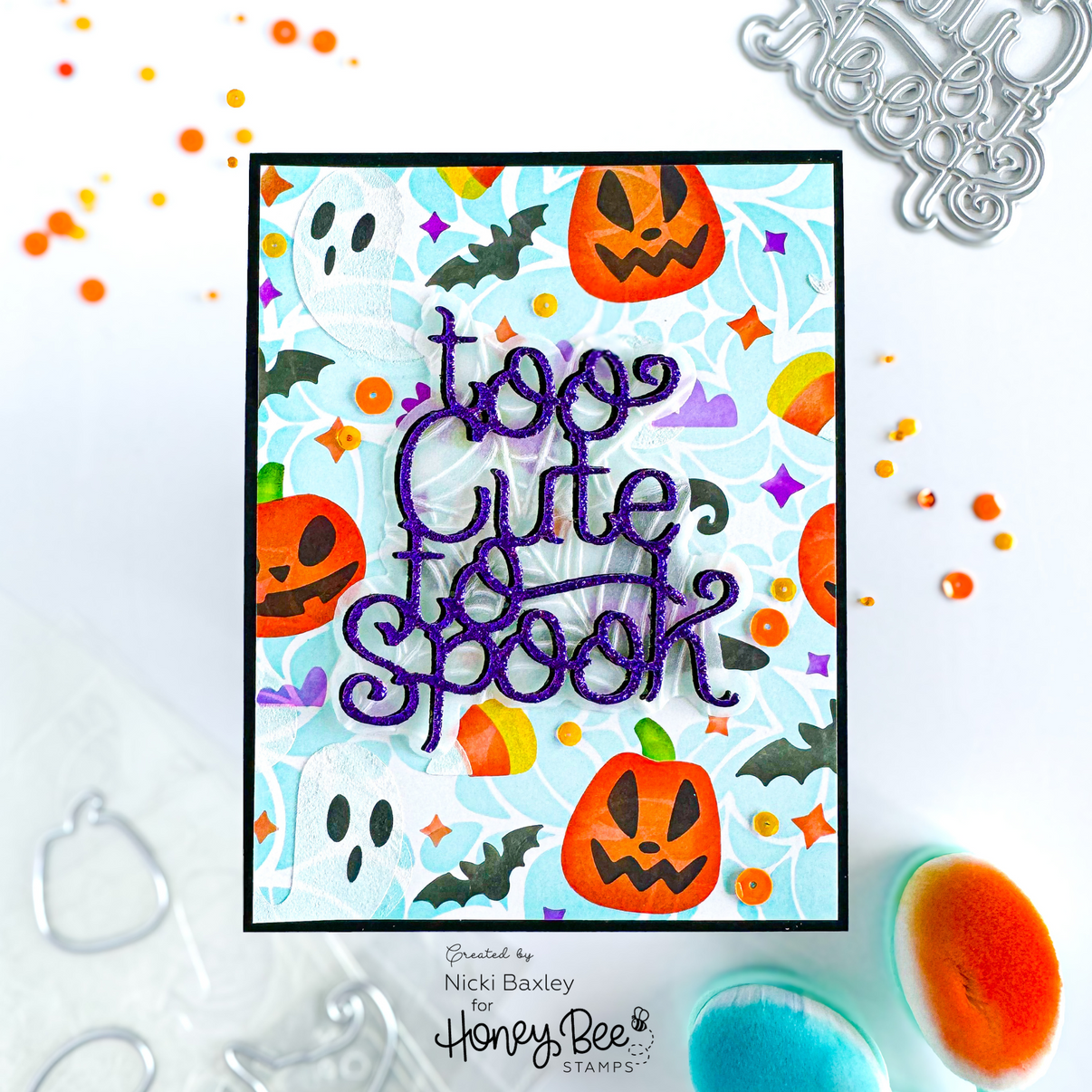 Honey Bee Happy Haunting Background Stencils hbsl-158 Too Cute Halloween Card