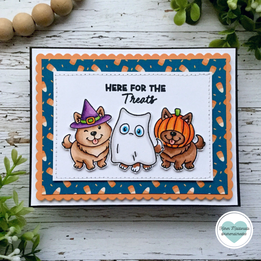 Simon Says Stamps and Dies Happy Howloween set1391hh Sending Cheer Karen Maldonado Here for the Treats Card