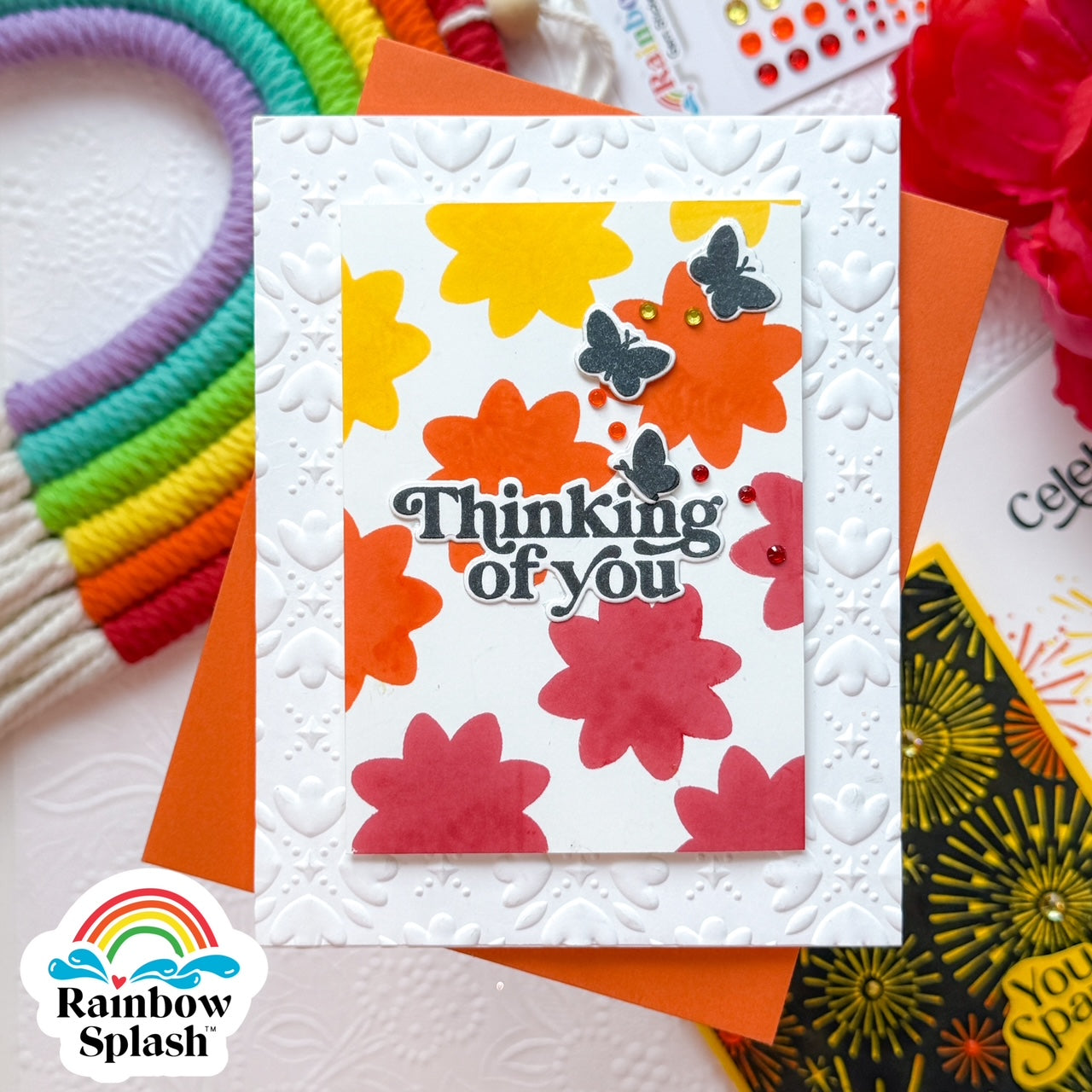 Rainbow Splash Wafer Dies Happy Blooms rsd602c Thinking of You Card