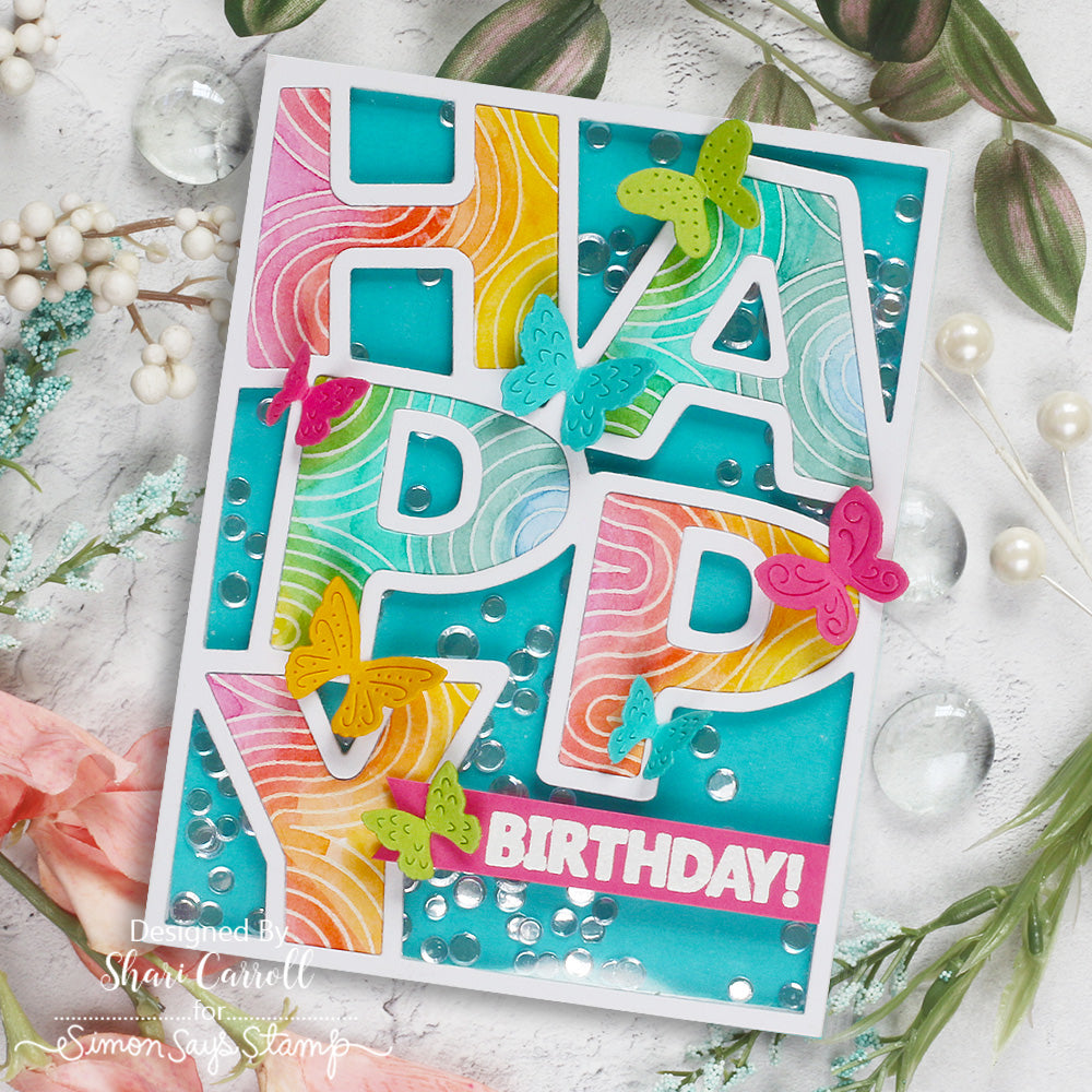Simon Says Stamp Happy Cover Wafer Dies 1308mdc Moments in Time Birthday Card