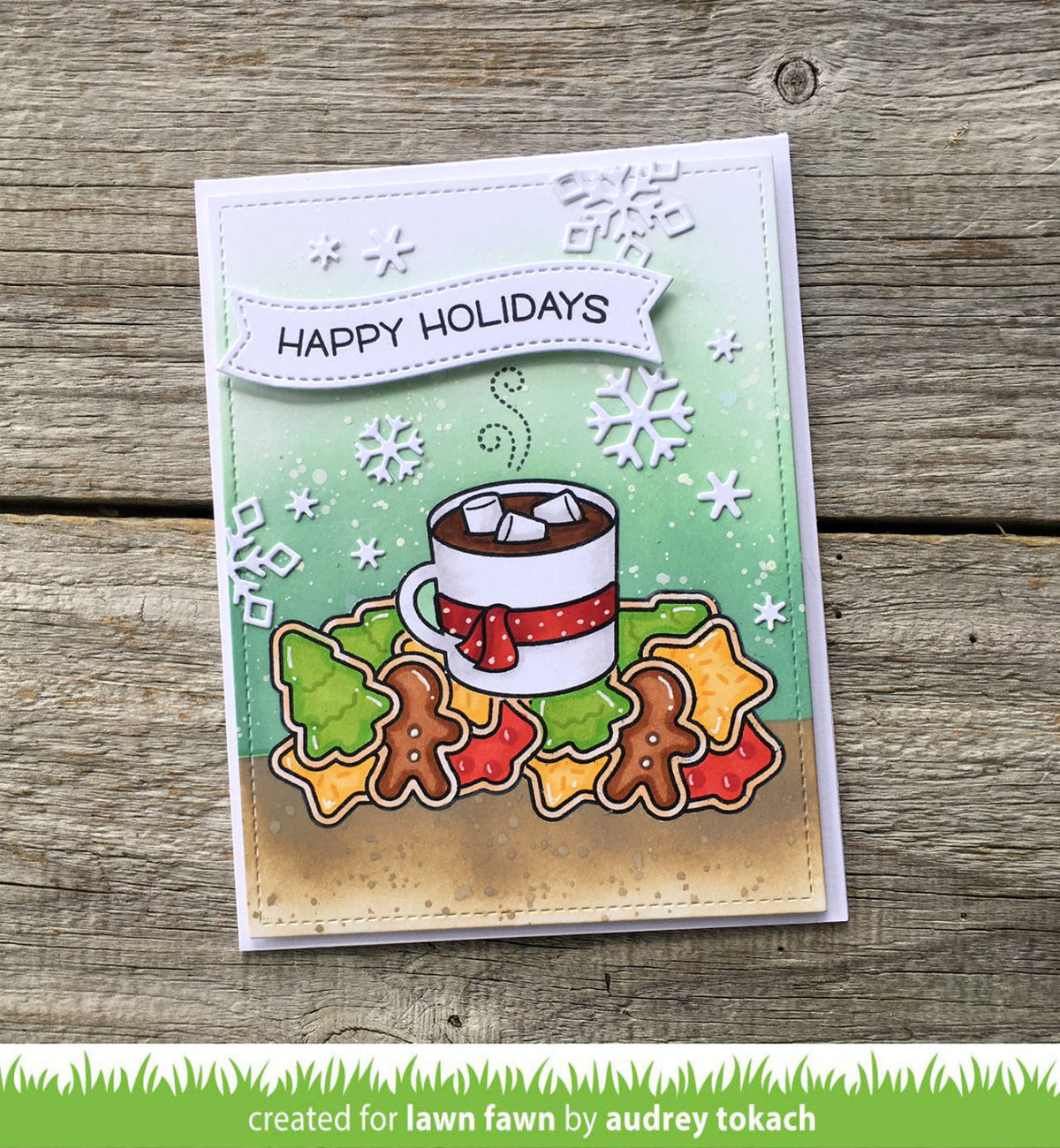 Happy Holidays Handmade Christmas Card with Scene featuring hot cocoa and christmas cookies