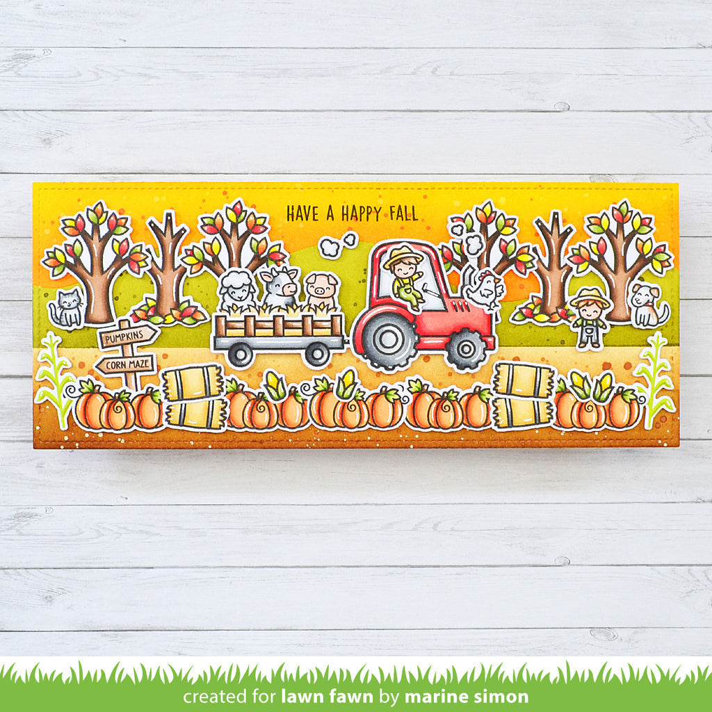 Lawn Fawn Set Hay There, Hayrides! Clear Stamps and Dies happy fall
