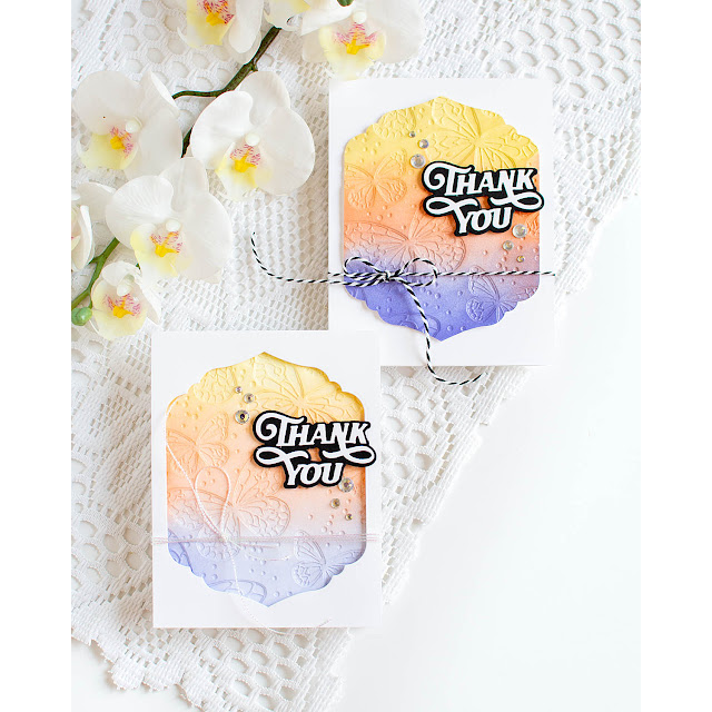 Simon Says Stamp Embossing Folder Confetti Butterflies sf511 Happy Camper Thank You Cards | color-code:ALT11
