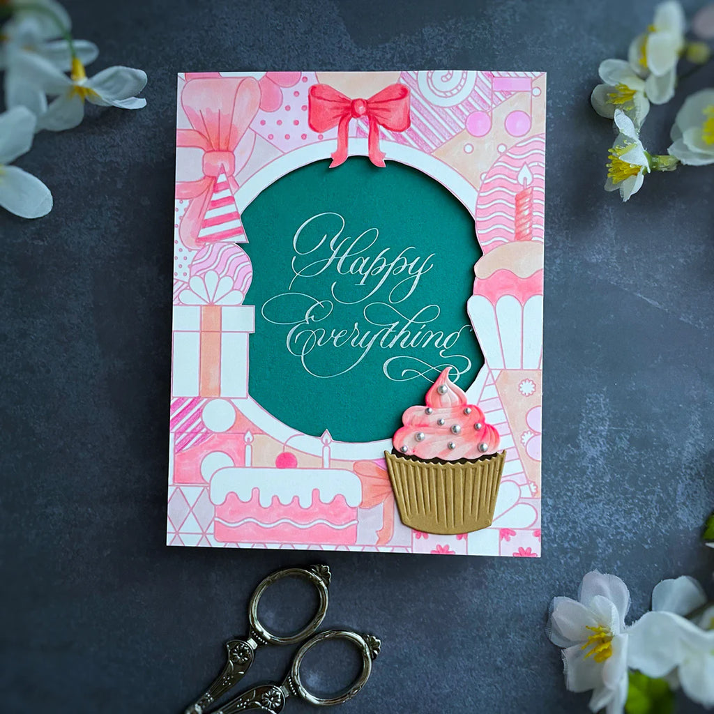 Spellbinders Copperplate Happy Birthday and Everything BetterPress Plate and Die bp-274