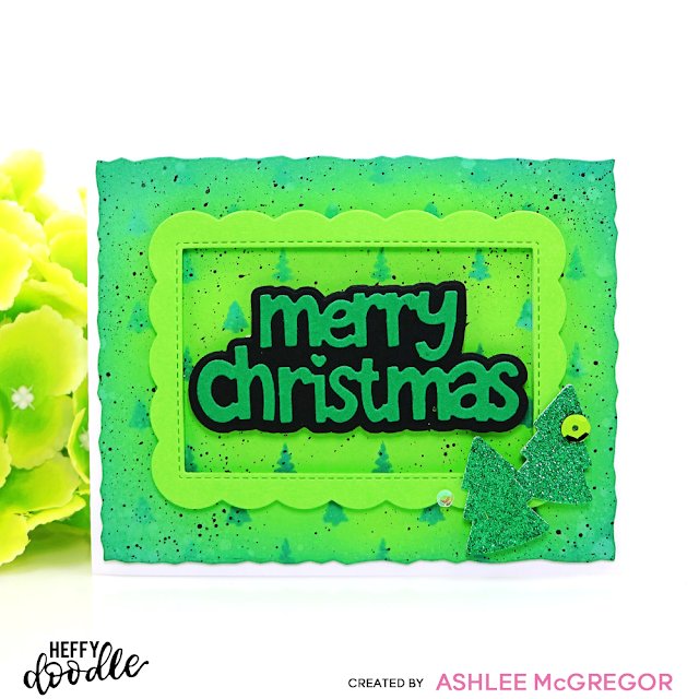 Heffy Doodle Deckled Paper Hugs A2 Dies hfd0547 Green Festive Holiday Card