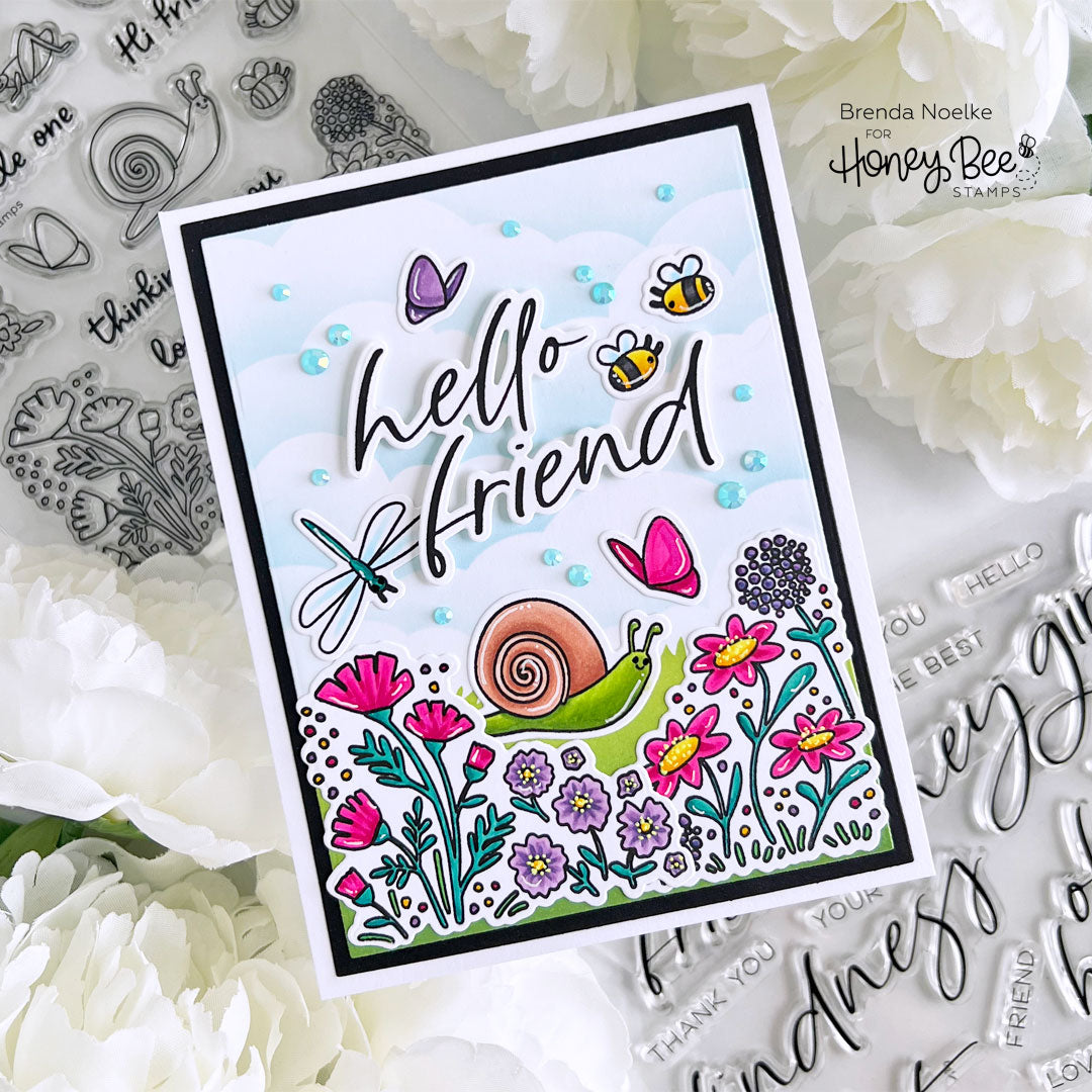 Honey Bee Spring Meadow Clear Stamp Set hbst-484 Hello Friend Spring Card | color-code:ALT02