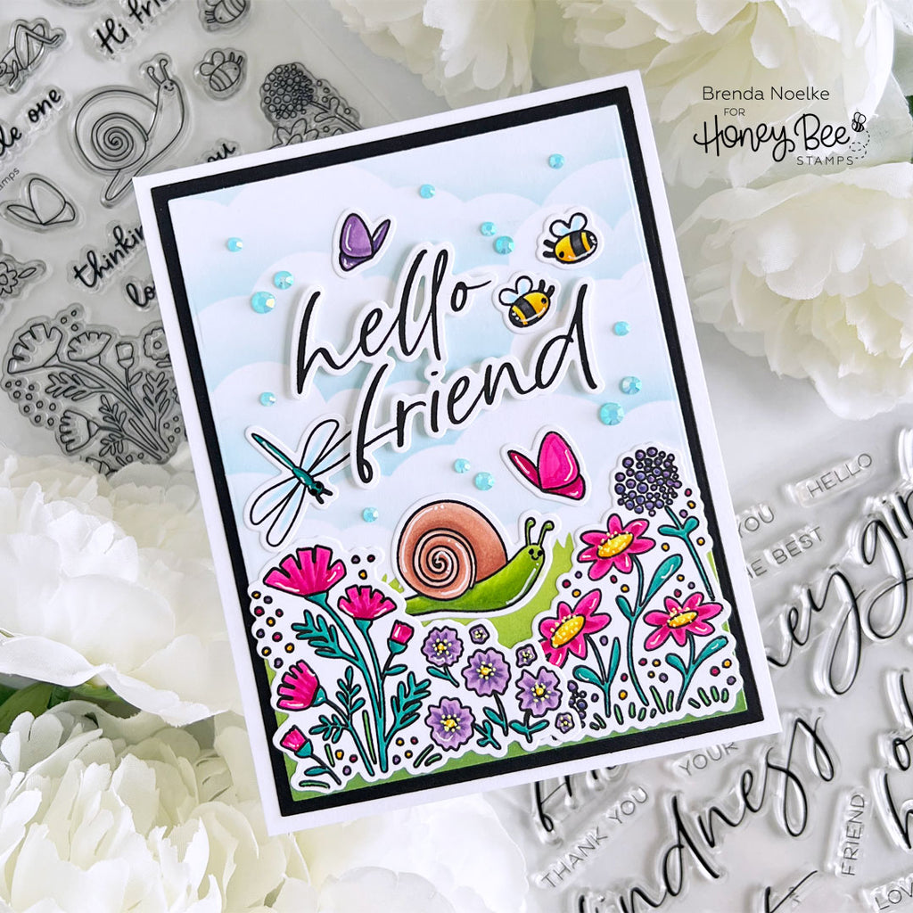 Honey Bee Spring Meadow Clear Stamp Set hbst-484 Hello Friend Spring Card | color-code:ALT02