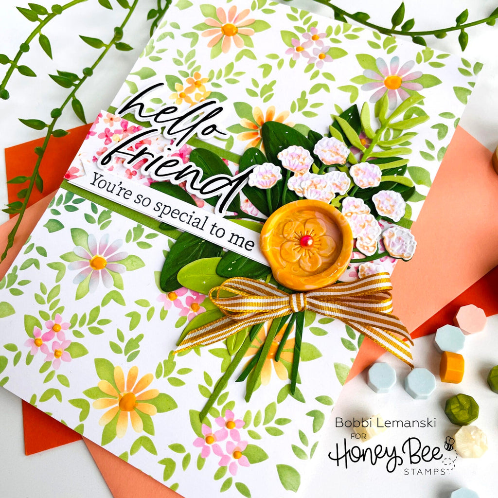 Honey Bee Daisy Lattice Stencil Set Of 4 hbsl-120 Floral Friendship Card | color-code:ALT02