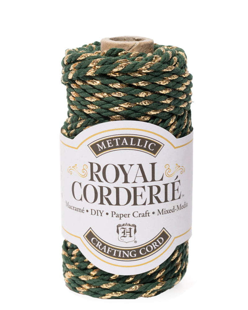 Hemptique Royal Corderié 3mm Metallic Dark Green Gold Crafting Macramé Cord hrcc3metdkg