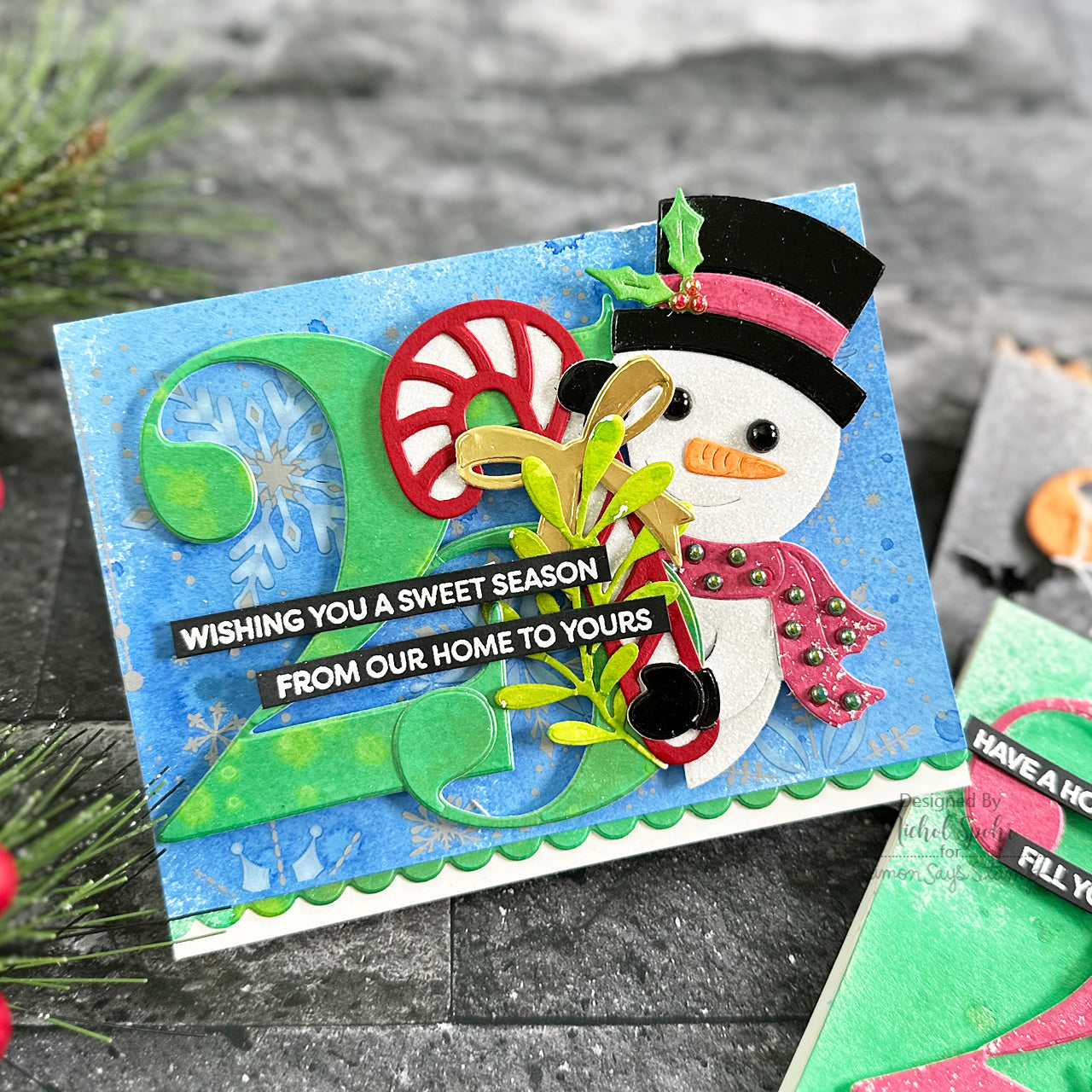 Hero Arts Fancy Cuts Dies Peeking Snowman df143 candy cane | color-code:ALT01