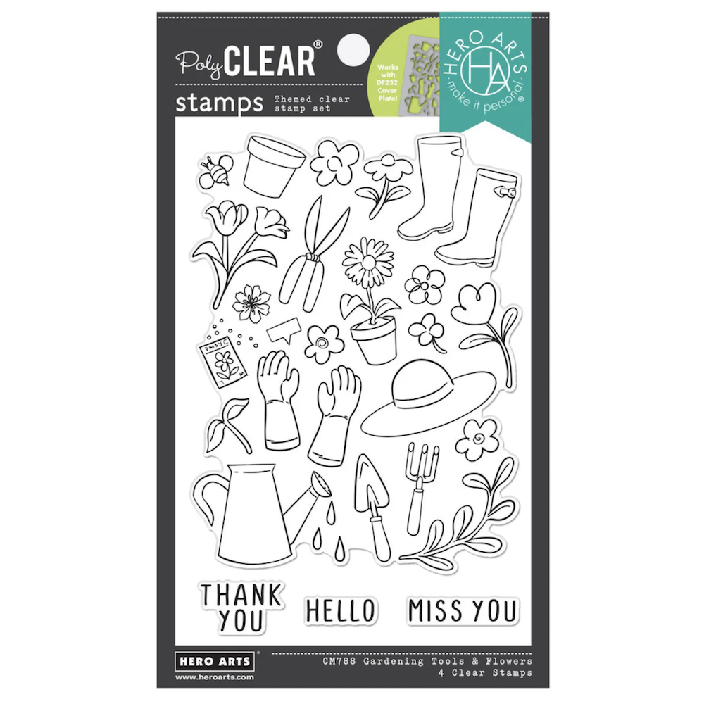 Hero Arts Gardening Tools & Flowers Clear Stamp Set cm788