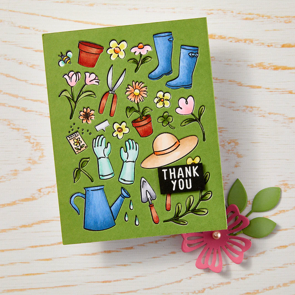 Hero Arts Gardening Tools & Flowers Clear Stamp Set cm788 green