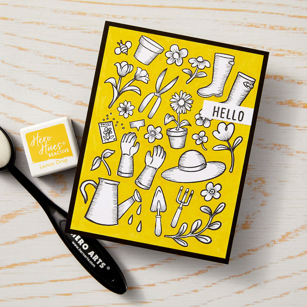 Hero Arts Gardening Tools & Flowers Clear Stamp Set cm788 yellow