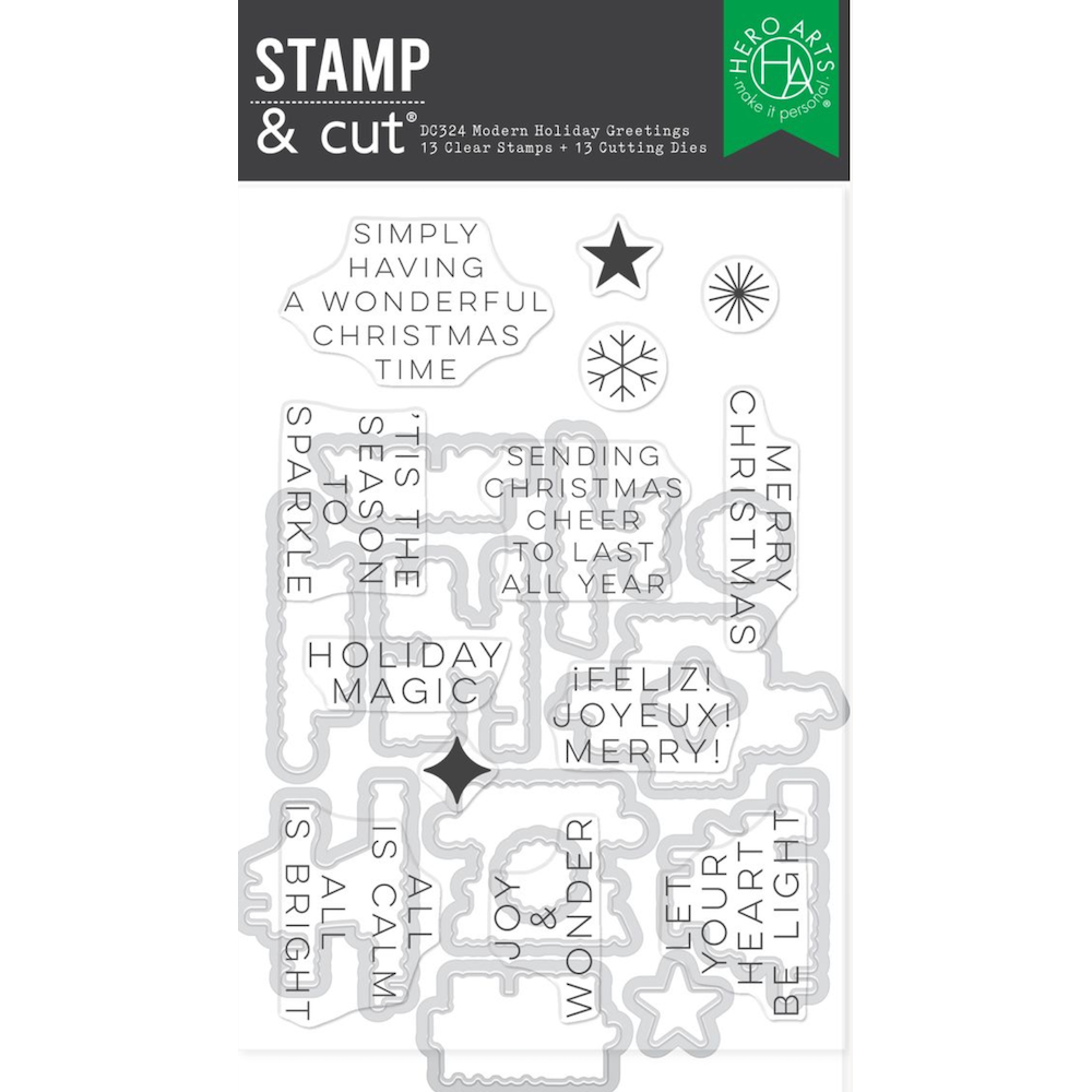 Hero Arts Modern Holiday Greetings Clear Stamp and Die Set dc324