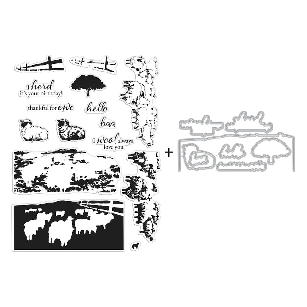 Hero Arts Sheep Herd HeroScape Clear Stamp and Die Set SB354