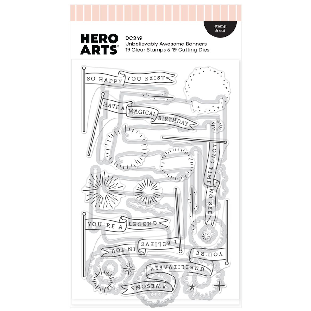 Hero Arts Unbelievably Awesome Banners Stamp and Die Set dc349