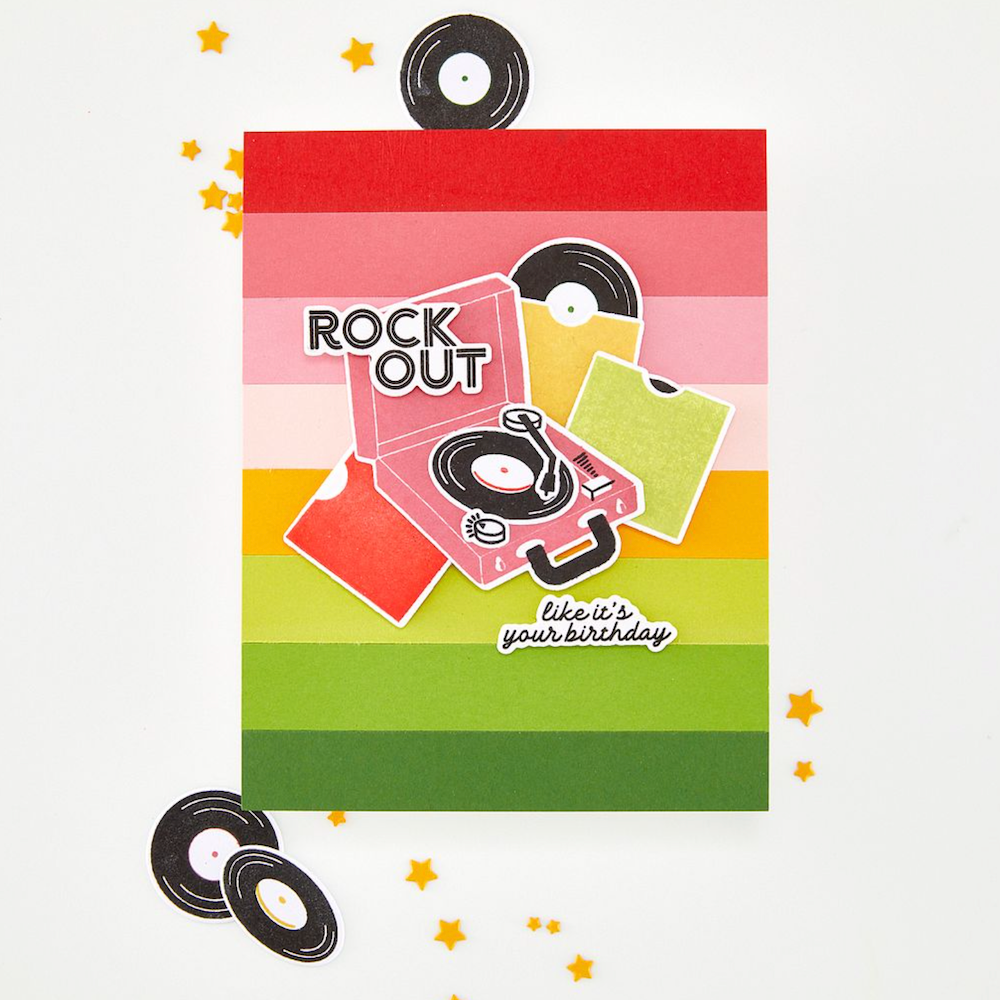 Hero Arts Vintage Vinyl Clear Stamp Set cm861 rock out record player