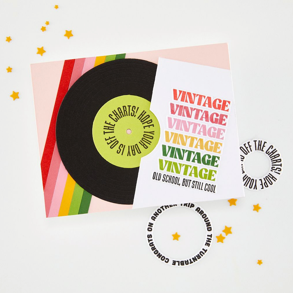 Hero Arts Vintage Vinyl Clear Stamp and Die Set dc359 vintage record