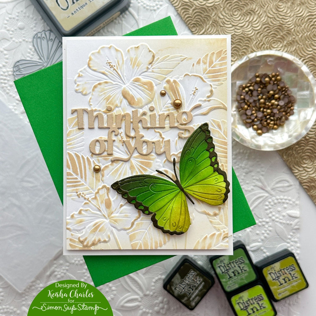 Simon Says Stamp Embossing Folder Hibiscus Cluster sf356 Stamptember Thinking of You Card | color-code:ALT02