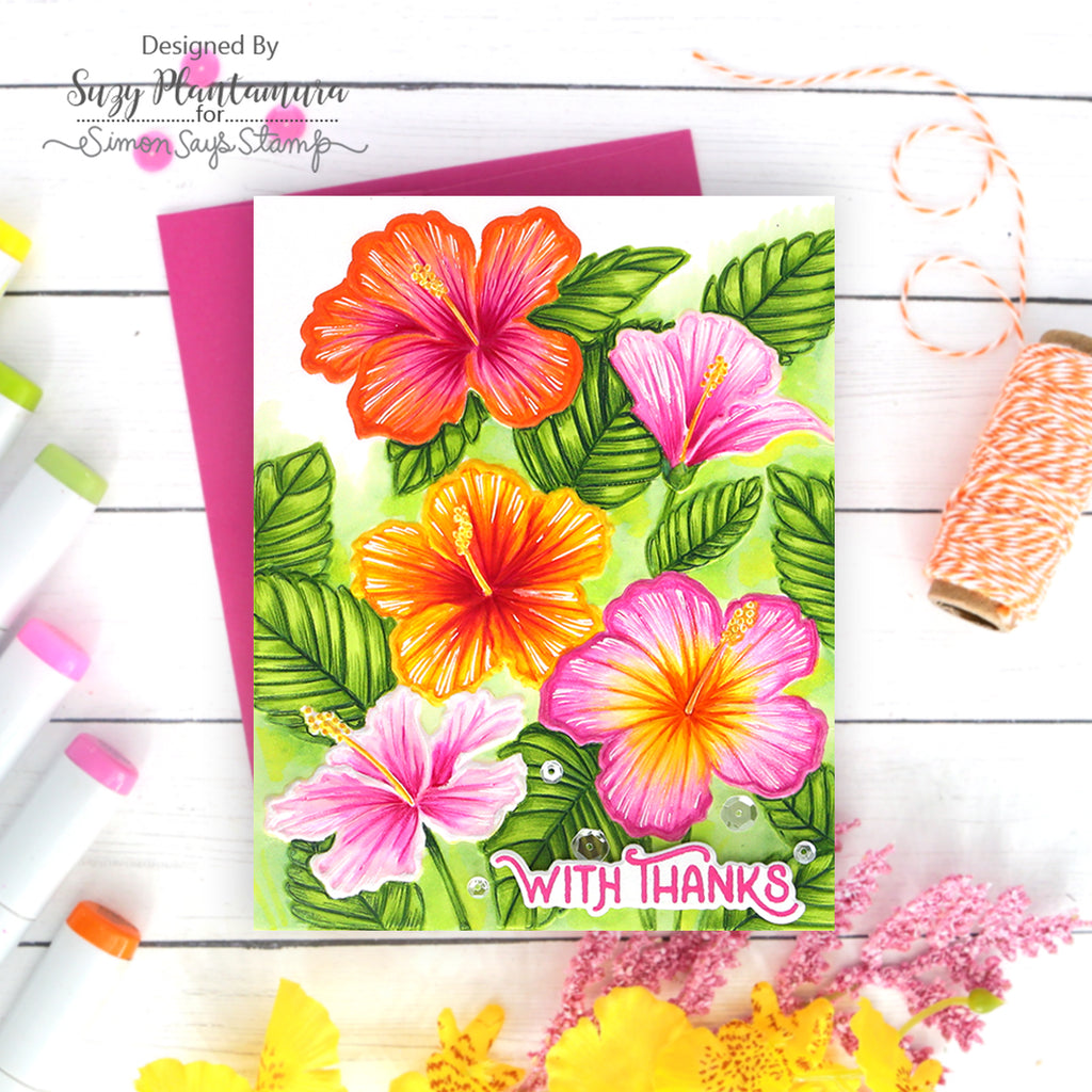 Simon Says Stamp Embossing Folder Hibiscus Cluster sf356 Stamptember Thanks Card | color-code:ALT01