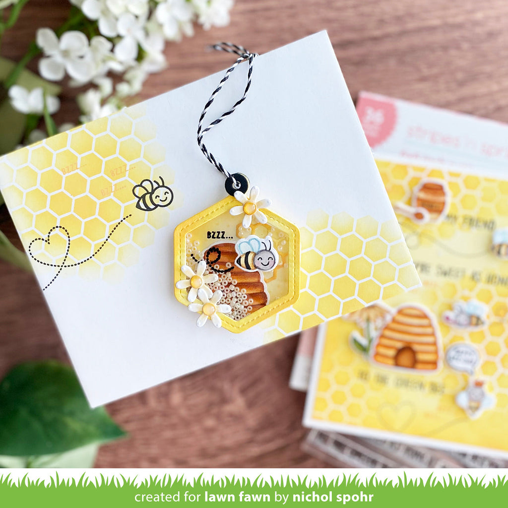 Lawn Fawn Honeycomb Shaker Gift Tag Dies lf2926 bzzz bees | color-code:alt1