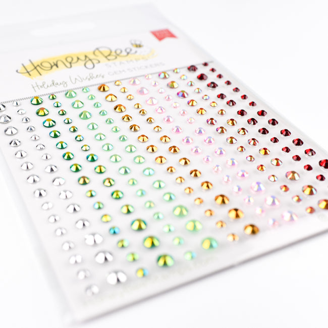 Honey Bee Holiday Wishes Gem Stickers hbgs-045 Detailed Angled Front Product View