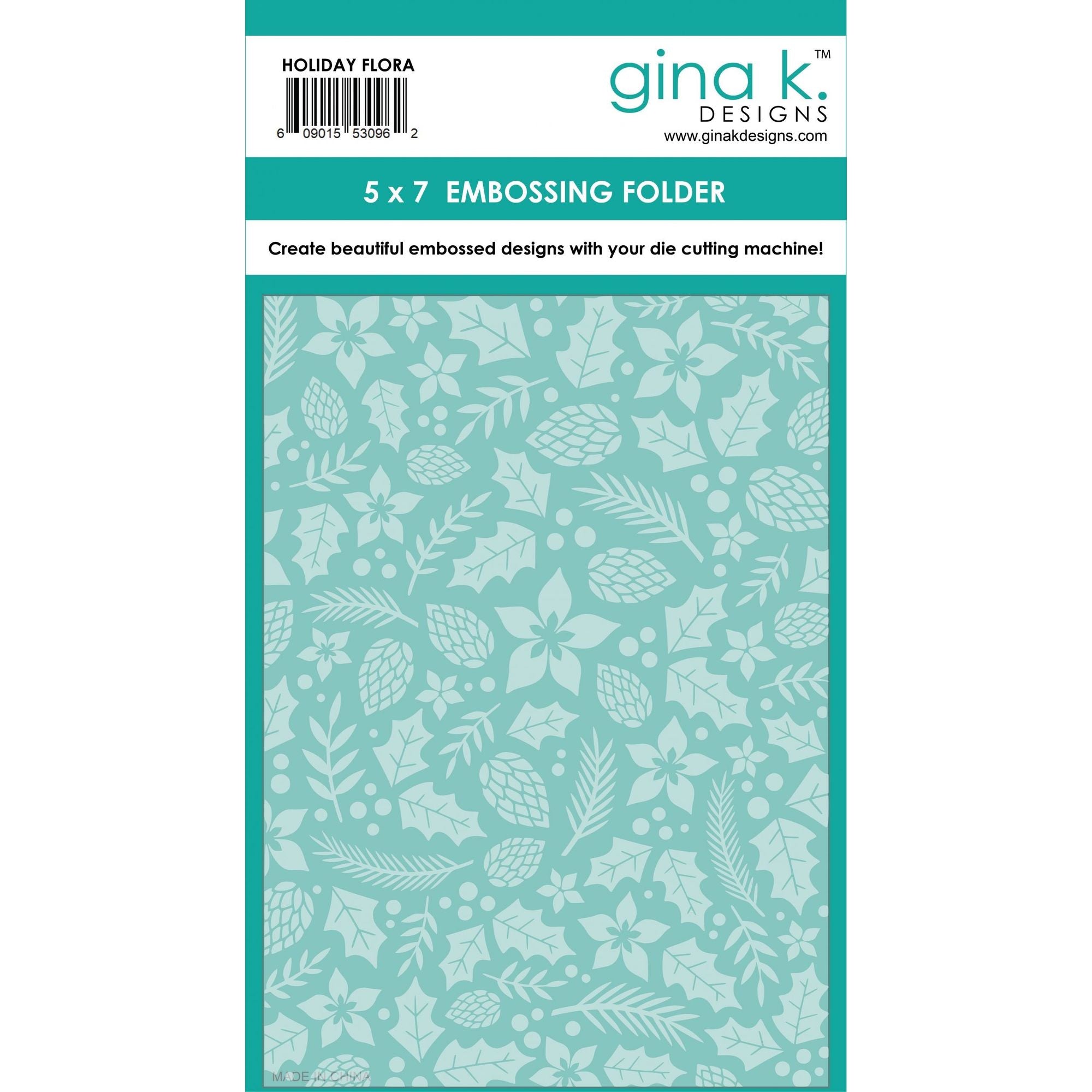 Gina K Designs HOLIDAY FLORAL 5x7 Inch Embossing Folder efhf