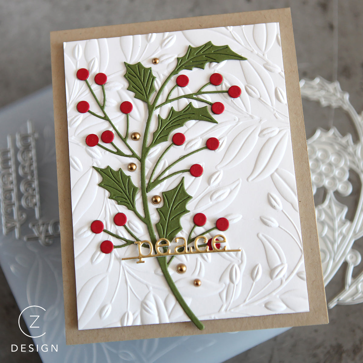 Simon Says Stamp Holly Sprigs Wafer Die s874 Stamptember Christmas Card